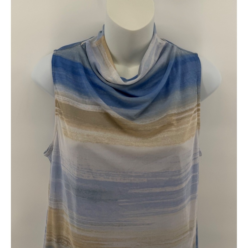 Halogen Cowl Neck Blouse Medium Womens Blue Beige Ombre Sleeveless Top - Picture 9 of 10